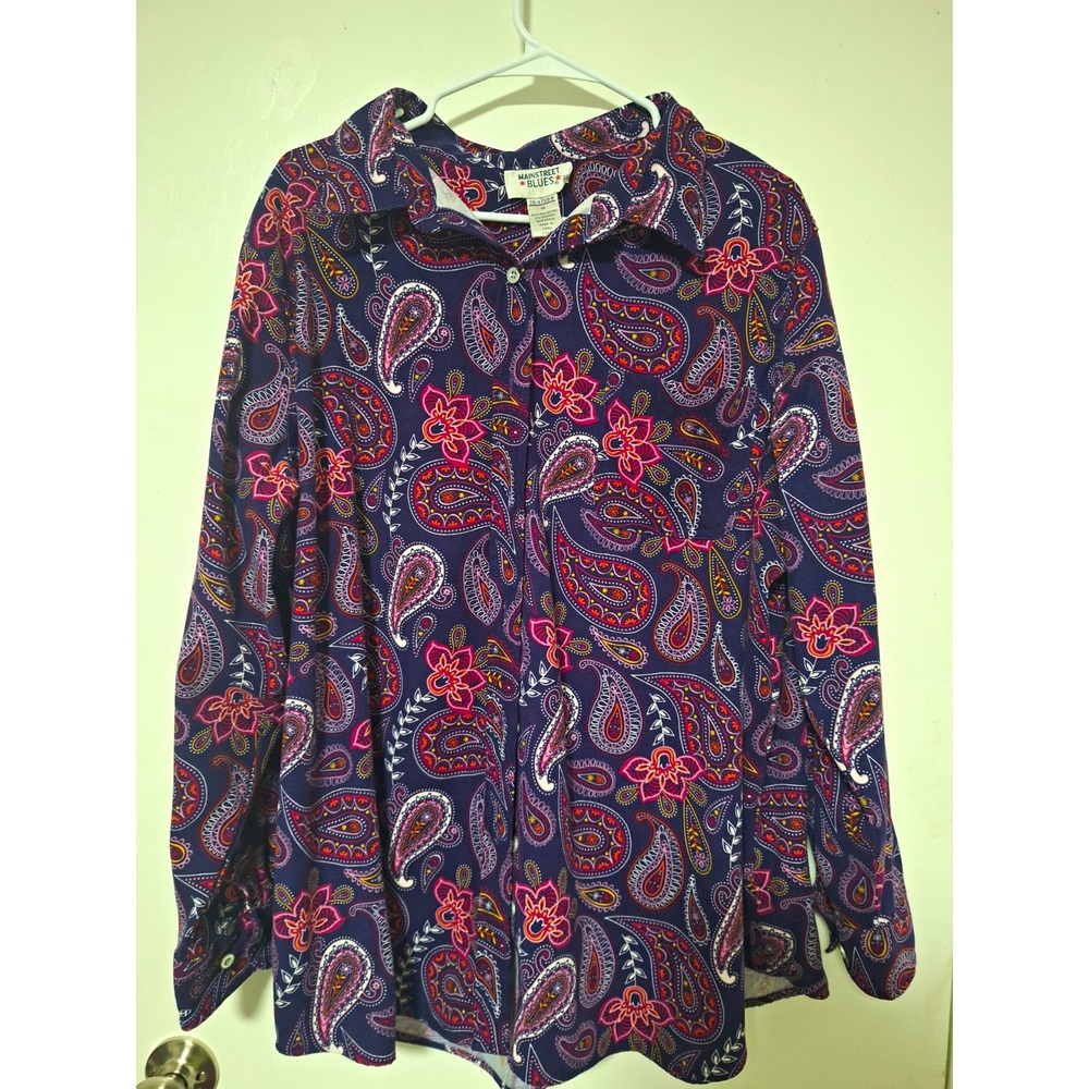 Mainstreet Blues Women 1X Paisley Long Sleeve Button Up Y2K Whimsigoth Boho